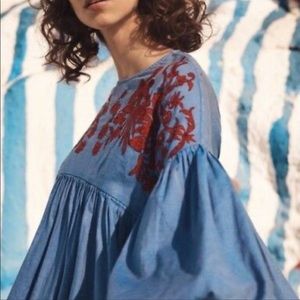 HEMANT & NANDITA  Embroidered Boho Peasant Blouse Size M